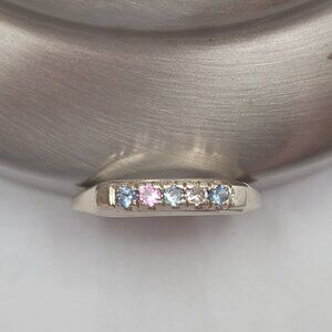 White Gold Multi Color Stone Wedding Band 14k or Mothers Ring 5 Gemstones
